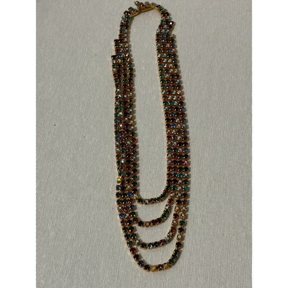 Vintage 70's Necklace Multicolor Aurora Borealis Crystals Gold Tone Stunning - Picture 6 of 7